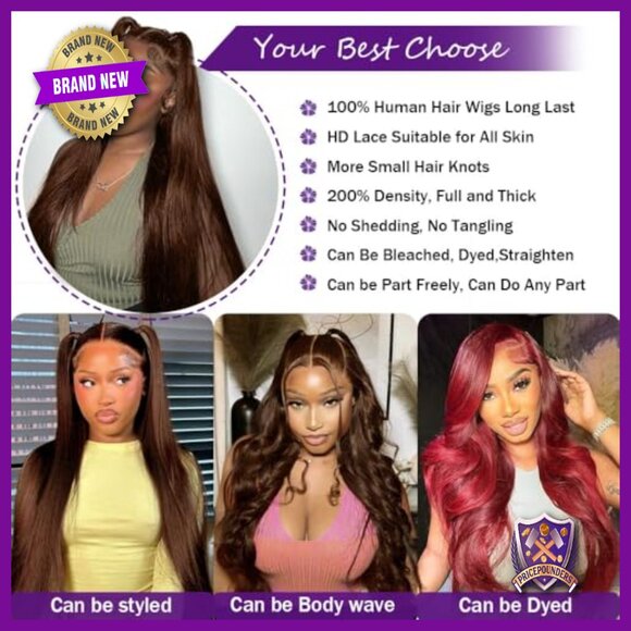 36 Inch Human Hair Lace Front Wig 200 Density 13x6 HD Transparent main image 4